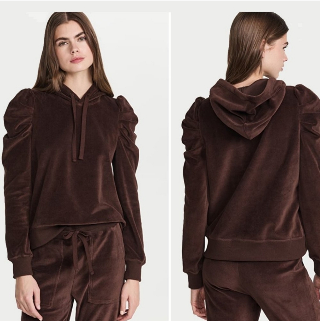 Rebecca Minkoff Velour Janine Sweatshirt Hoodie Chocolate Brown Xs